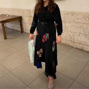 Black silk floral Wrap Dress